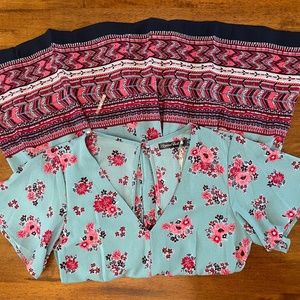 Blue Pink Floral Short-sleeve Summer dress